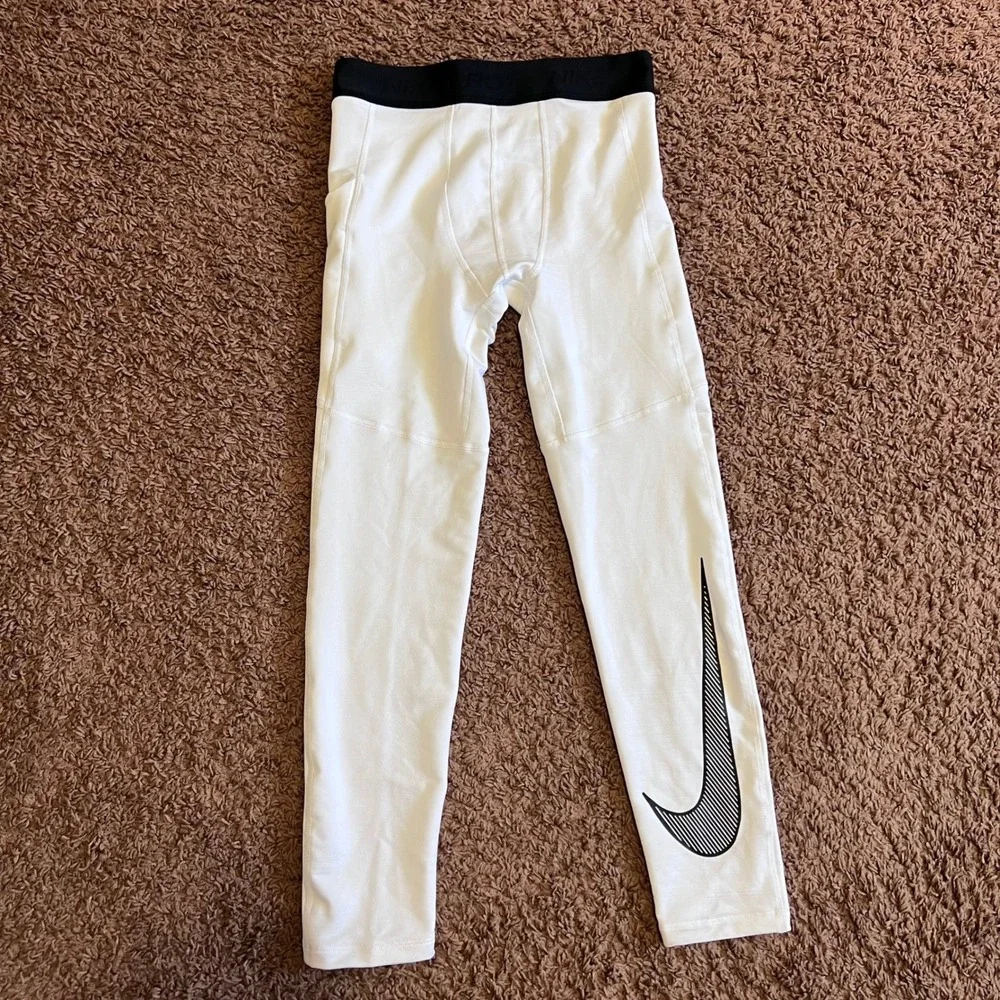 Nike Pro Dri-FIT Mens Compression‎ Tights White Black Striped Swoosh Large NWOT